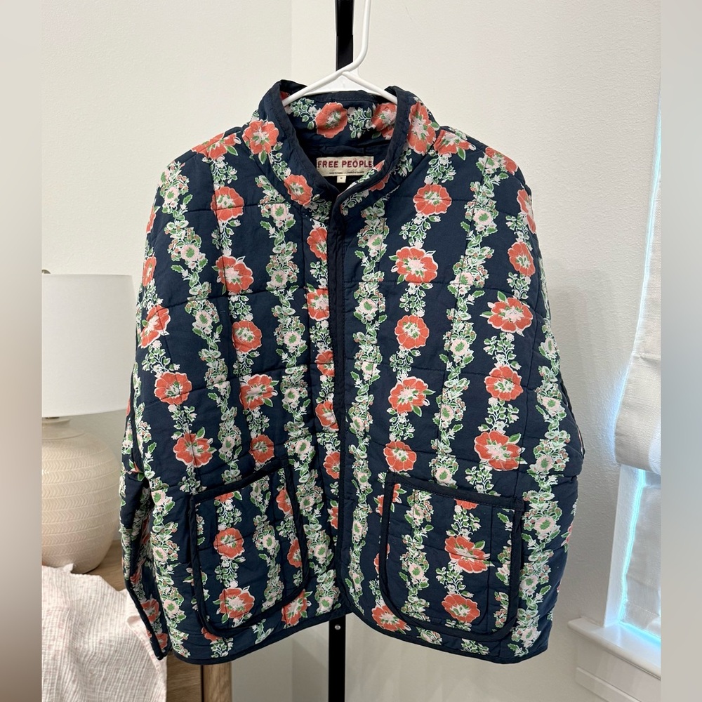 Free People Navy Floral Quilted Puffer Jacket - Picture 3 of 5